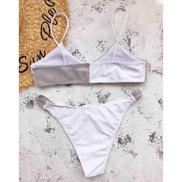While & Silver Color Block Bikini Set - Picture 4 of 6